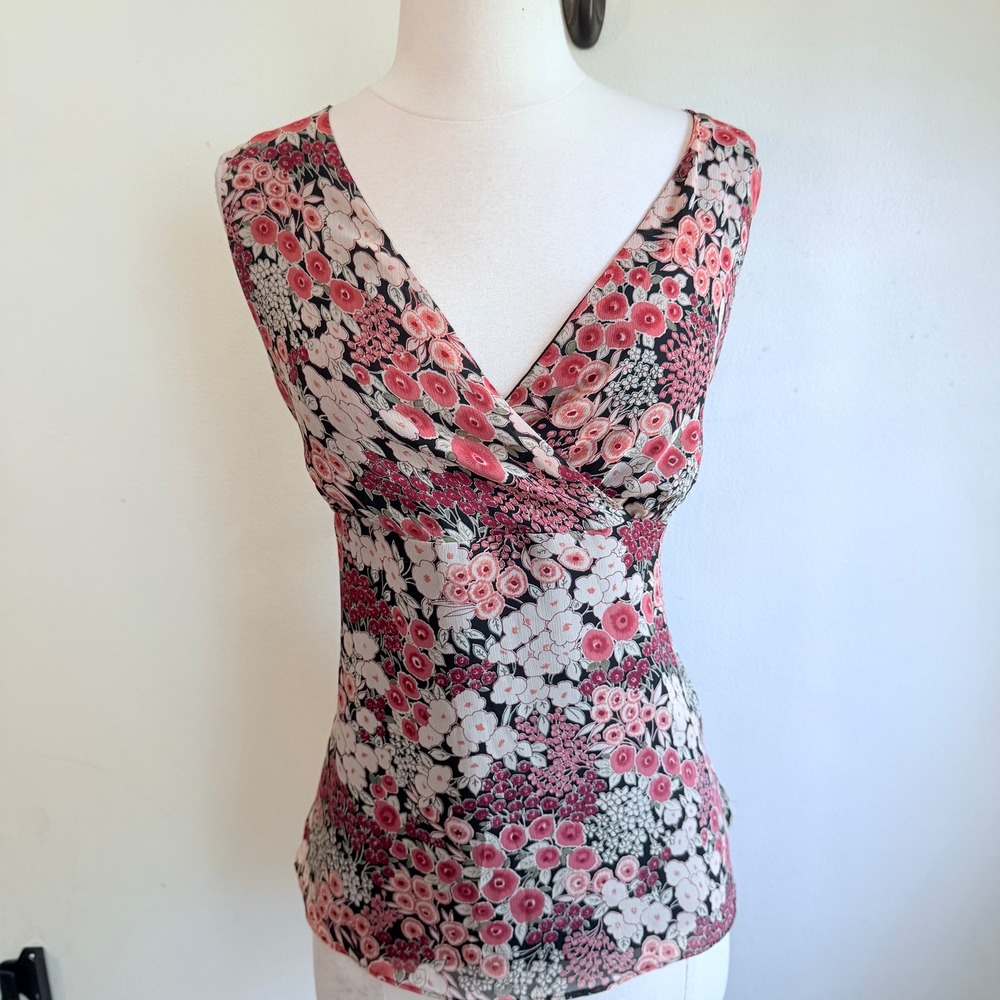 Notations‎ Pink Floral Surplice V-Neck Sleeveless Blouse Top Large MPUT0002